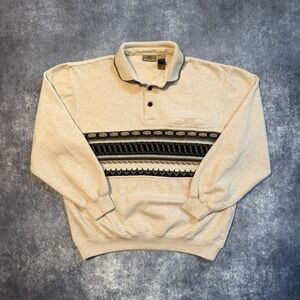 Vintage Apparel Zone Mens Beige Aztec Geometric Quarter Button Pullover Sweater